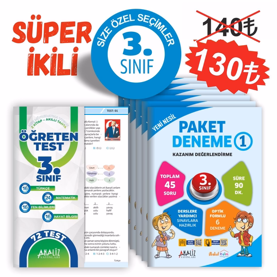 ANALİZ 3.SINIF SÜPER 2'Lİ  (6'LI PAKET DENEME+YAPRAK TEST)