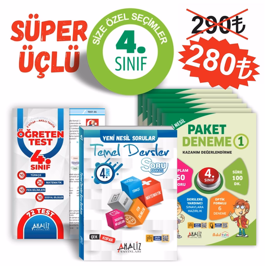 ANALİZ 4.SINIF SÜPER 3'LÜ  (6'LI PAKET DENEME+YAPRAK TEST+SORU BANKASI)