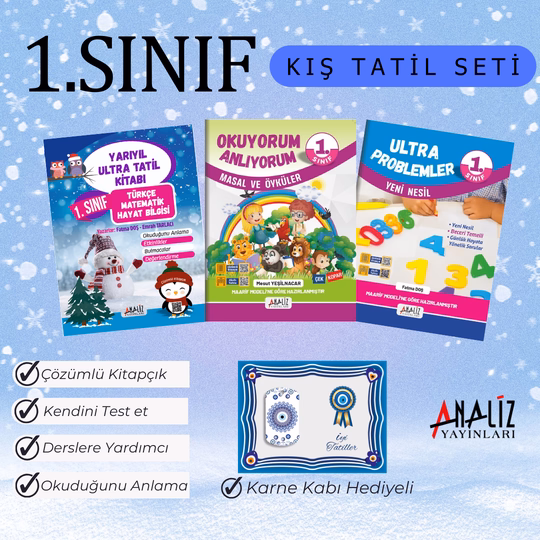 1.SINIF KIŞ TATİL SETİ (KIŞ TATİL+ MASAL ÖYKÜLER+ PROBLEMLER) NAZAR BONCUKLU KARNE KABI HEDİYELİ